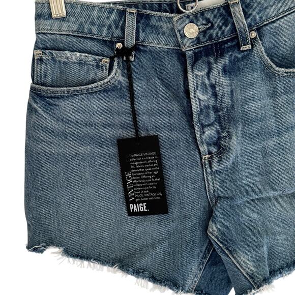 PAIGE NOELLA BUTTON FLY CUTOFF DENIM SHORTS IN SERINE NWT WOMEN'S SIZE 24 - Picture 4 of 16
